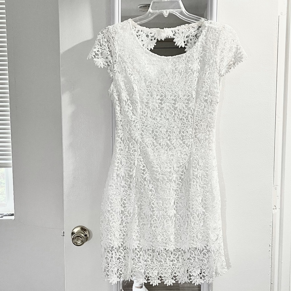 White, low back lace dress